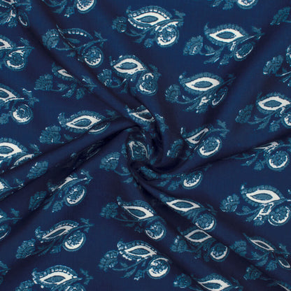 Navy Blue And White Booti Pattern Digital Printed Muslin Fabric - Fabcurate