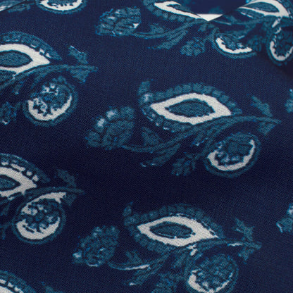 Navy Blue And White Booti Pattern Digital Printed Muslin Fabric - Fabcurate