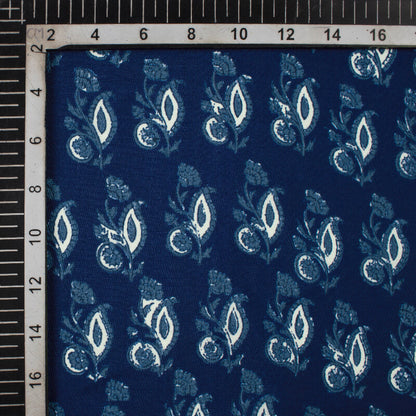 Navy Blue And White Booti Pattern Digital Printed Muslin Fabric - Fabcurate