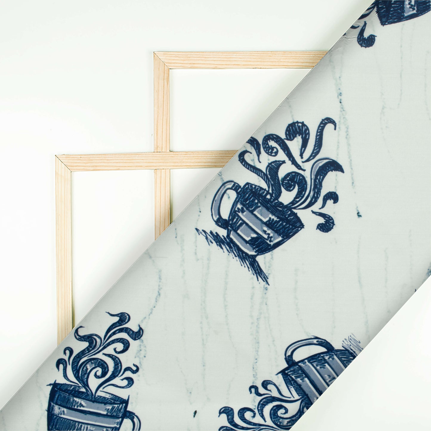 Navy Blue And White Quirky Pattern Digital Printed Muslin Fabric - Fabcurate