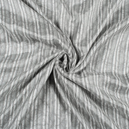 Pewter Grey Stripes Pattern Digital Print Viscose Upada Silk Fabric