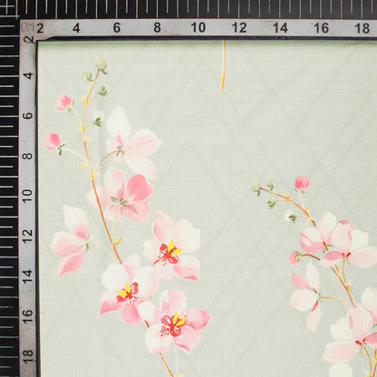 Annapolis Green And Rose Pink Floral Pattern Digital Print Georgette Fabric