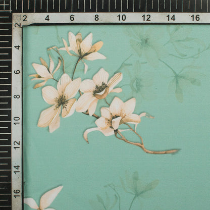 Mint Green And White Floral Pattern Digital Print Georgette Fabric