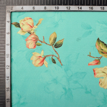 Turquoise Blue And Pink Floral Pattern Digital Print Georgette Fabric