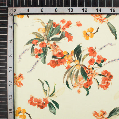 Perchment Cream And Peach Floral Pattern Digital Print Georgette Fabric