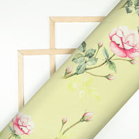 Cream And Rose Pink Floral Pattern Digital Print Georgette Fabric - Fabcurate