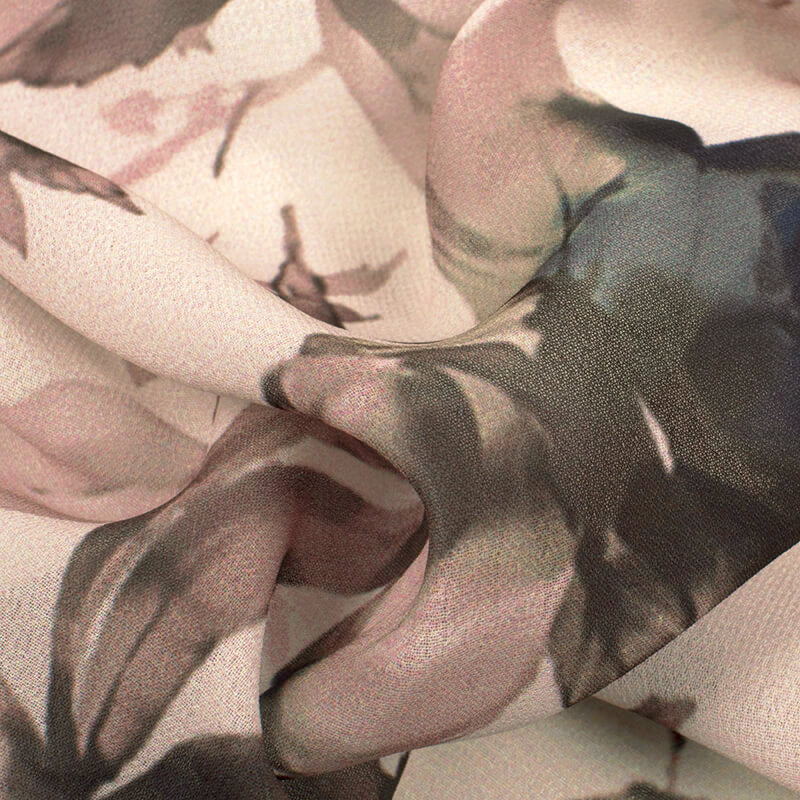 Cream And Heather Purple Floral Pattern Digital Print Georgette Fabric