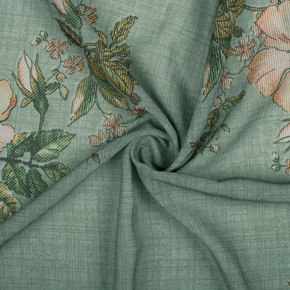 Celaste Green And light Orange Floral Pattern Digital Print Georgette Fabric