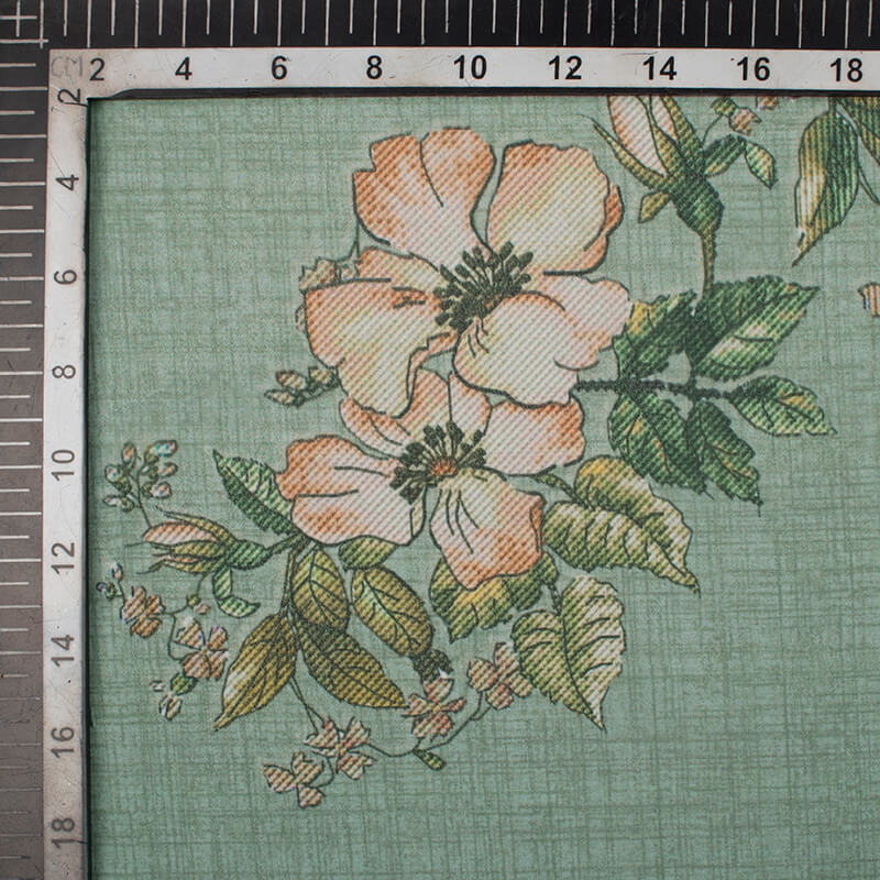 Celaste Green And light Orange Floral Pattern Digital Print Georgette Fabric