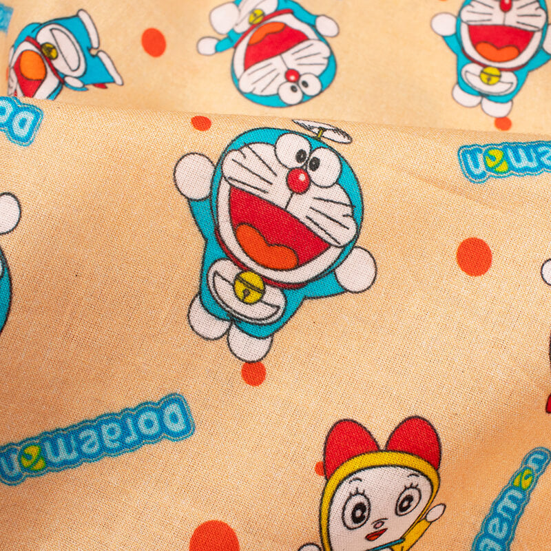 Peach And Red Kids Pattern Digital Print Cotton Cambric Fabric - Fabcurate