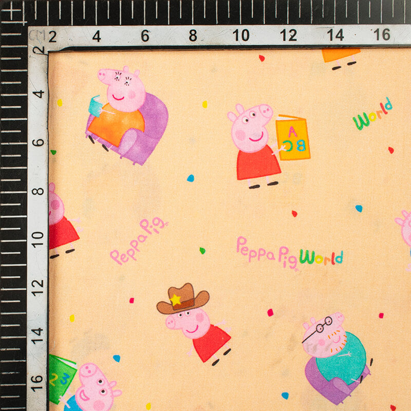 Peach And Pink Kids Pattern Digital Print Cotton Cambric Fabric