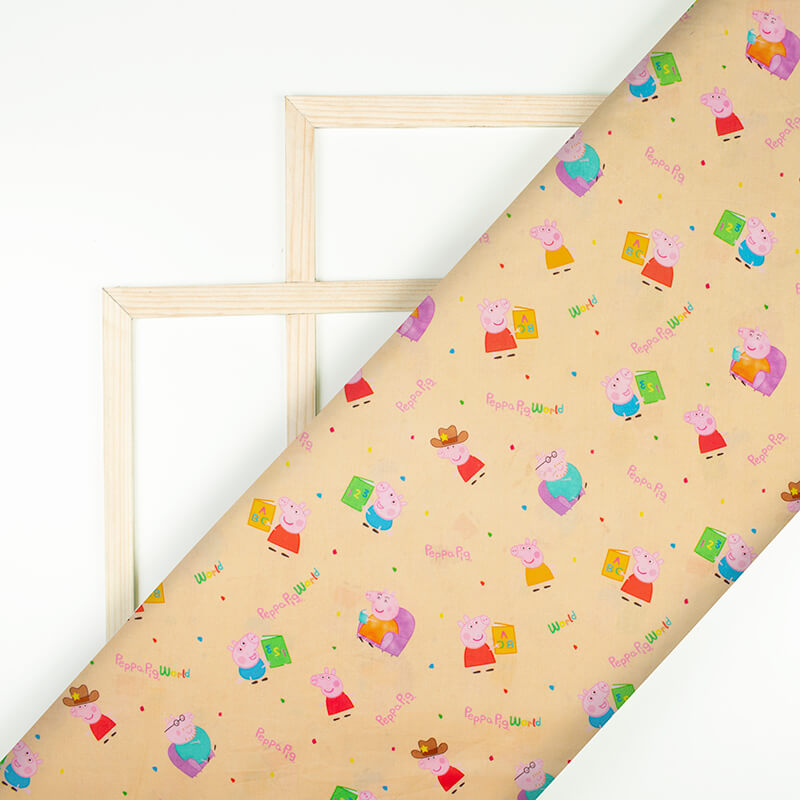 Peach And Pink Kids Pattern Digital Print Cotton Cambric Fabric