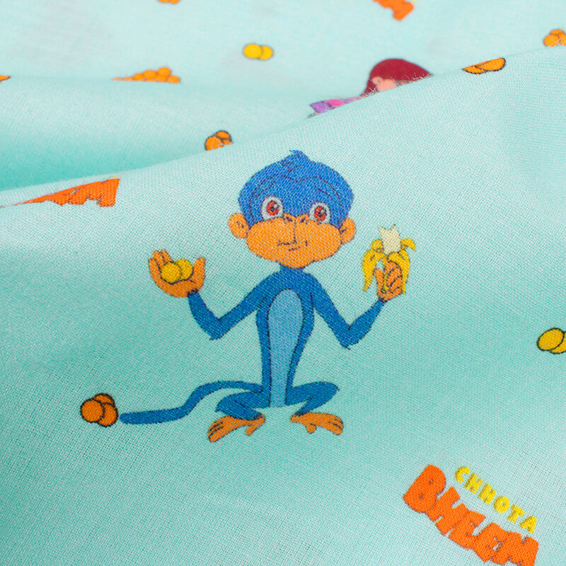 Sky Blue And Orange Kids Pattern Digital Print Cotton Cambric Fabric
