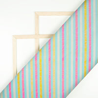 Celeste Blue And Pink Stripes Pattern Digital Print Rayon Fabric - Fabcurate