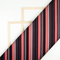 Black And Coral Peach Stripes Pattern Digital Print Rayon Fabric - Fabcurate