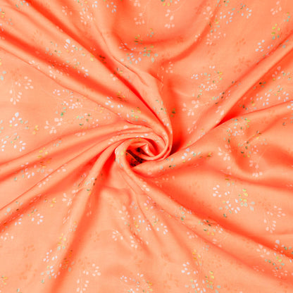 Melon Orange And Mint Green Floral Pattern Digital Print Modal Satin Fabric (Width 58 Inches)