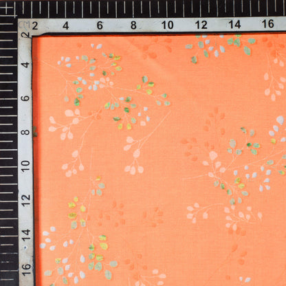 Melon Orange And Mint Green Floral Pattern Digital Print Modal Satin Fabric (Width 58 Inches)