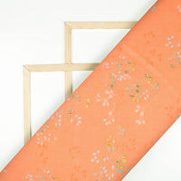 Melon Orange And Mint Green Floral Pattern Digital Print Modal Satin Fabric (Width 58 Inches)