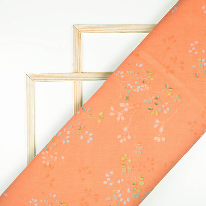 Melon Orange And Mint Green Floral Pattern Digital Print Modal Satin Fabric (Width 58 Inches)