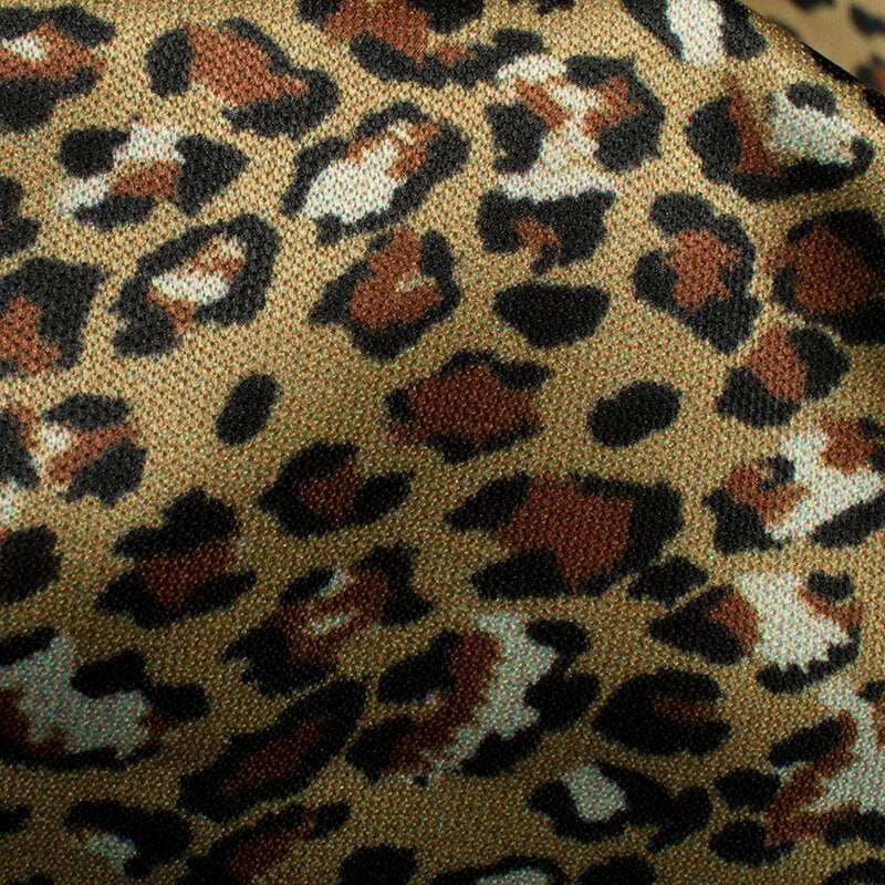 Peanut Brown And Black Leapord Animal Pattern Digital Print Lycra Fabric (Width 56 Inches) - Fabcurate