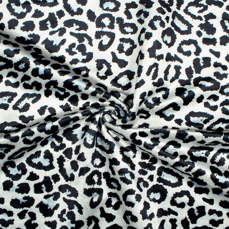 Off White And Black Leapord Animal Pattern Digital Print Velvet Fabric (Width 54 inches) - Fabcurate