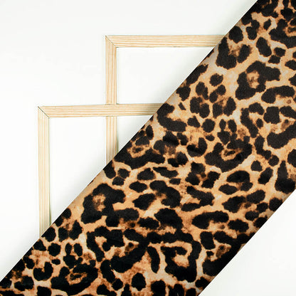 Peanut Brown And Black Leapord Animal Pattern Digital Print Velvet Fabric (Width 58 inches)