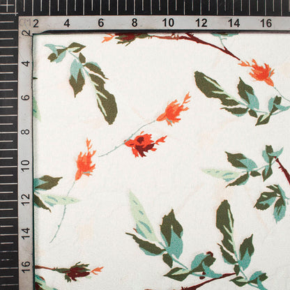 Frosting Cream And Army Green Floral Pattern Digital Print Japan Satin Fabric - Fabcurate