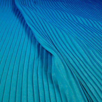 Azure Blue And Sky Blue Ombre Pattern Digital Print American Crepe Pleated Fabric (Width 54 Inches) - Fabcurate
