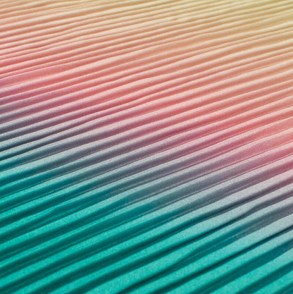 Azure Blue And Cream Ombre Pattern Digital Print American Crepe Pleated Fabric