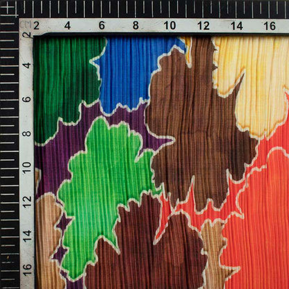 Multi-Colour Abstract Pattern Digital Print Georgette Satin Pleated Fabric