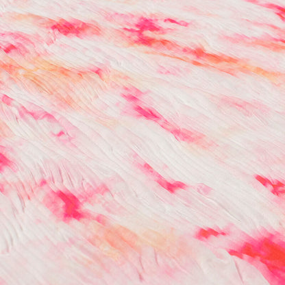 Baby Pink Tie & Dye Pattern Digital Print Georgette Satin Pleated Fabric - Fabcurate