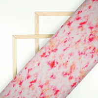 Baby Pink Tie & Dye Pattern Digital Print Georgette Satin Pleated Fabric - Fabcurate