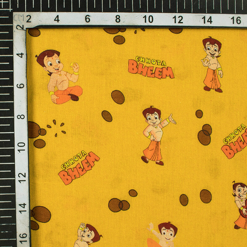 Marigold Yellow And Orange Kids Pattern Digital Print Cotton Cambric Fabric - Fabcurate