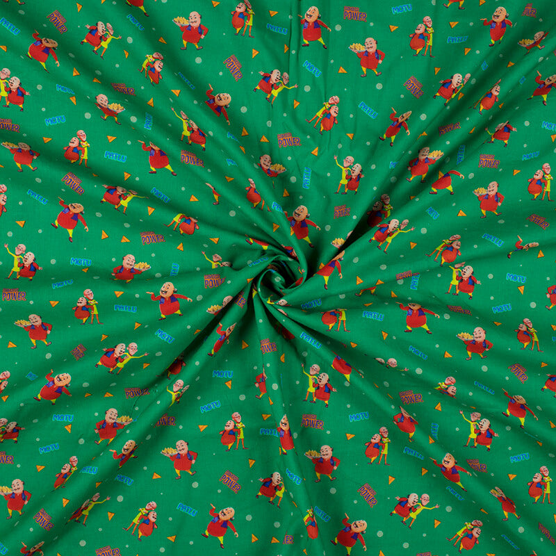 Green And Red Kids Pattern Digital Print Cotton Cambric Fabric - Fabcurate