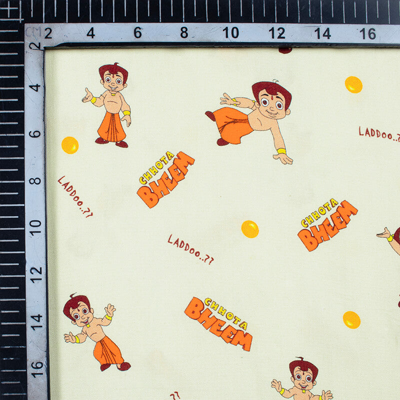 Cream And Orange Kids Pattern Digital Print Poplin Fabric - Fabcurate