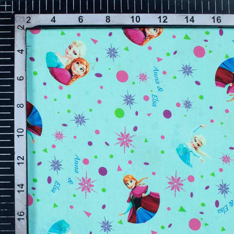 Sky Blue And Fuchsia Kids Pattern Digital Print Poplin Fabric - Fabcurate