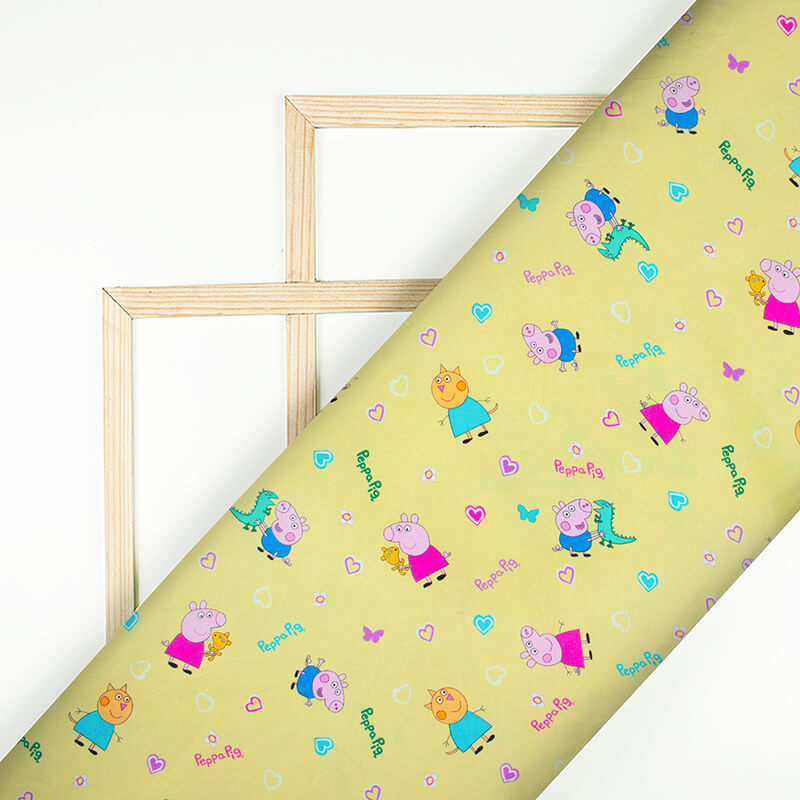Mellow Yellow And Pink Kids Pattern Digital Print Poplin Fabric - Fabcurate