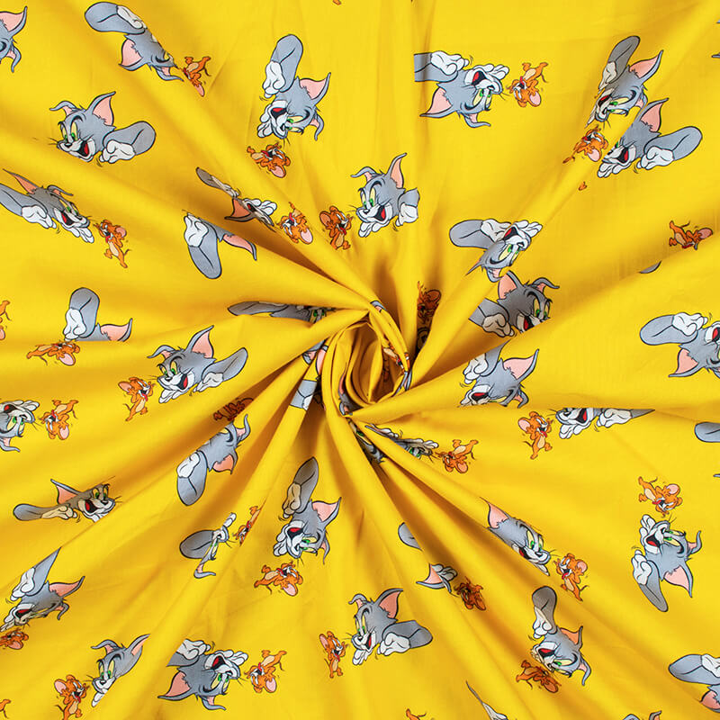 Yellow And Grey Kids Pattern Digital Print Poplin Fabric - Fabcurate