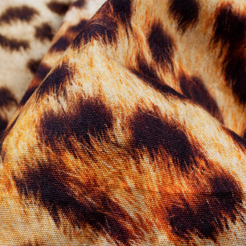 Beige And Brown Animal Pattern Digital Print Poplin Fabric - Fabcurate