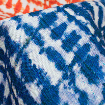 Orange And Navy Blue Stripes Pattern Digital Print Poplin Fabric - Fabcurate