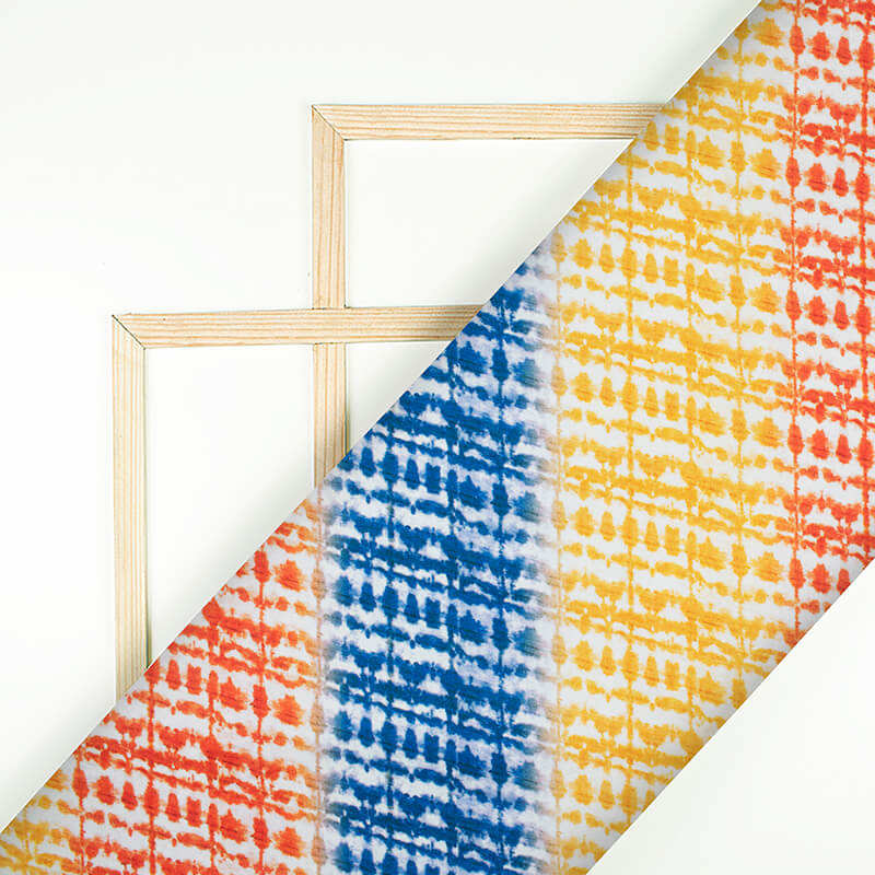 Orange And Navy Blue Stripes Pattern Digital Print Poplin Fabric - Fabcurate