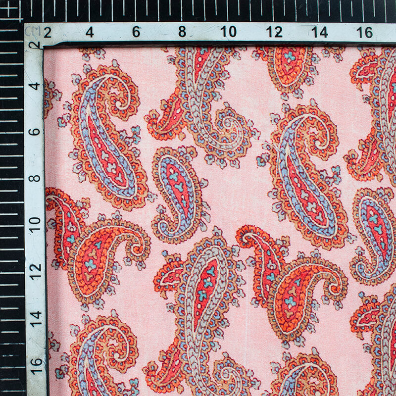 Rose Pink And Coral Peach Paisley Pattern Digital Print Poplin Fabric - Fabcurate