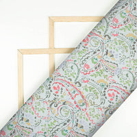 Delicate White And Pastel Green Paisley Pattern Digital Print Poplin Fabric - Fabcurate