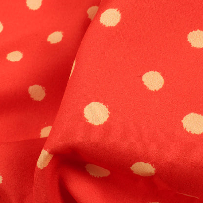 Fire Orange And Cream Polka Dots Pattern Digital Print French Crepe Fabric - Fabcurate