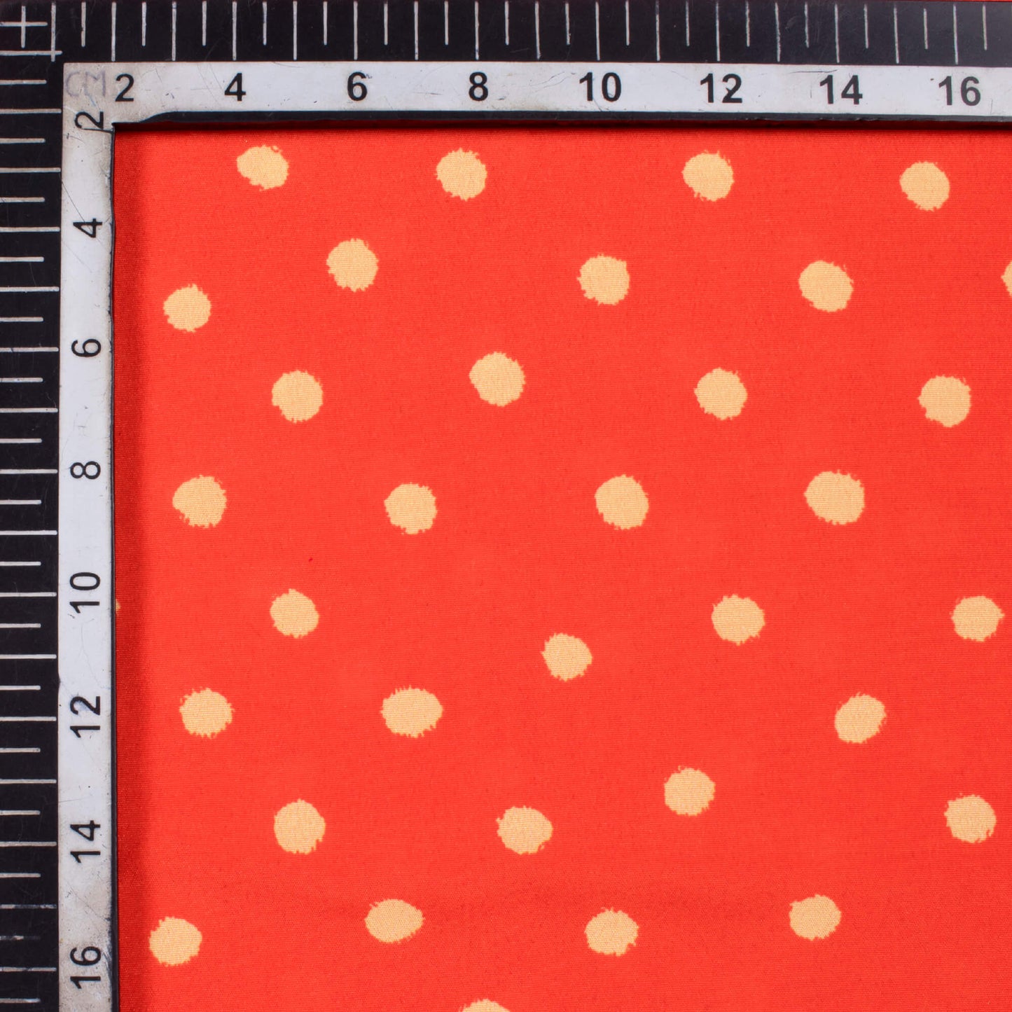 Fire Orange And Cream Polka Dots Pattern Digital Print French Crepe Fabric - Fabcurate