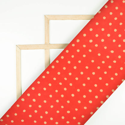 Fire Orange And Cream Polka Dots Pattern Digital Print French Crepe Fabric - Fabcurate