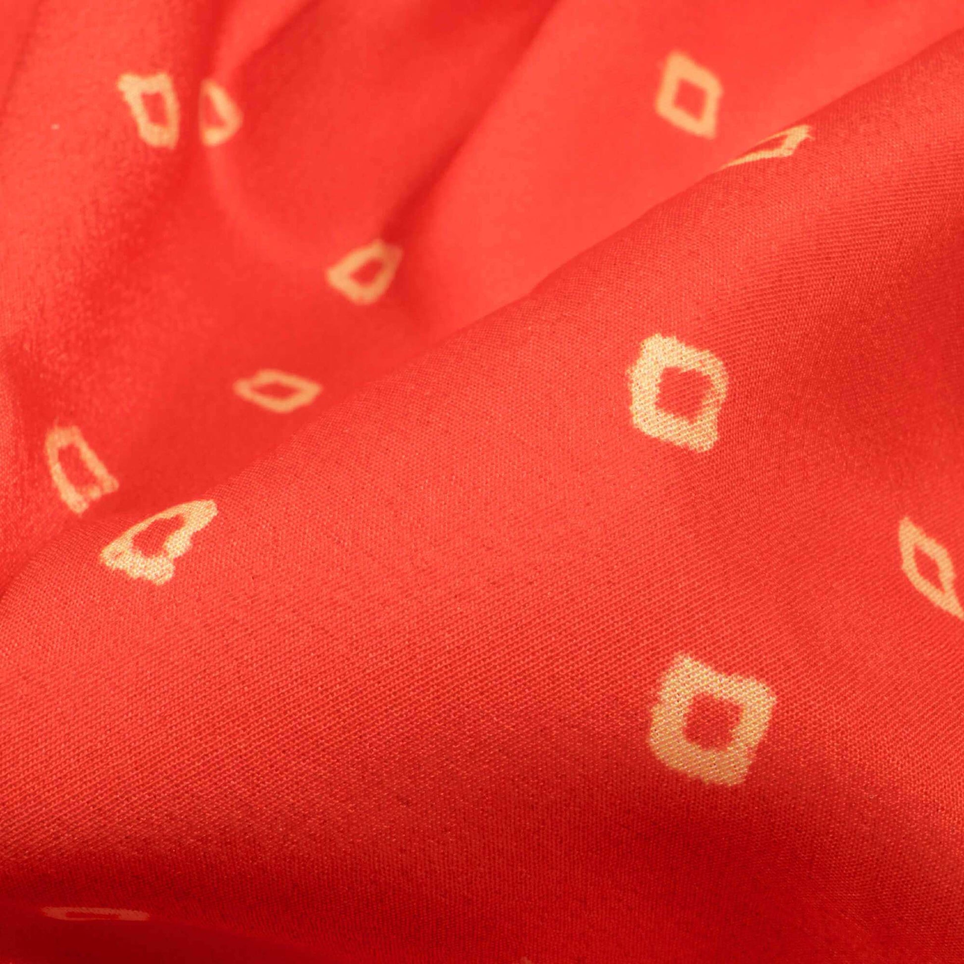 Fire Orange And Cream Bandhani Pattern Digital Print French Crepe Fabric - Fabcurate