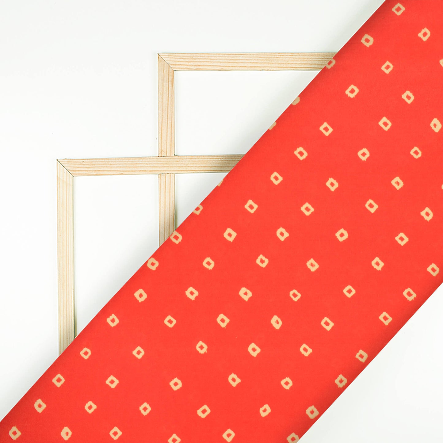 Fire Orange And Cream Bandhani Pattern Digital Print French Crepe Fabric - Fabcurate