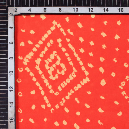 Fire Orange And Cream Bandhani Pattern Digital Print French Crepe Fabric - Fabcurate