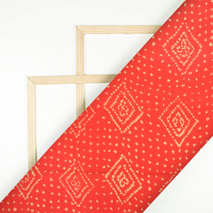 Fire Orange And Cream Bandhani Pattern Digital Print French Crepe Fabric - Fabcurate